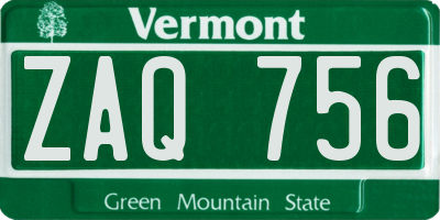 VT license plate ZAQ756