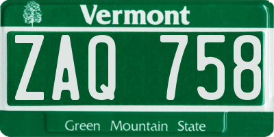 VT license plate ZAQ758