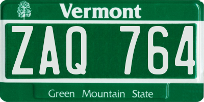 VT license plate ZAQ764