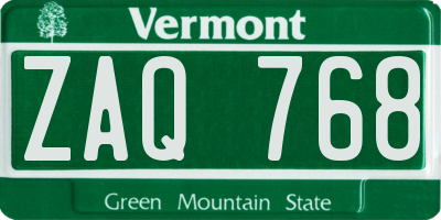 VT license plate ZAQ768