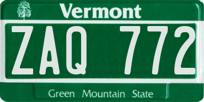 VT license plate ZAQ772