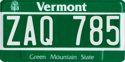 VT license plate ZAQ785