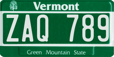 VT license plate ZAQ789