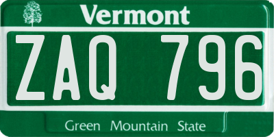 VT license plate ZAQ796