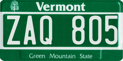 VT license plate ZAQ805