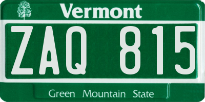VT license plate ZAQ815