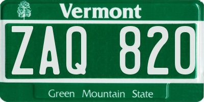 VT license plate ZAQ820