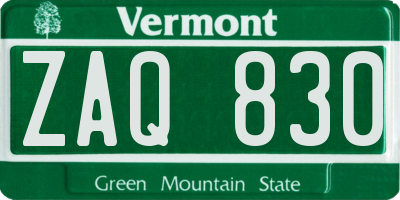 VT license plate ZAQ830