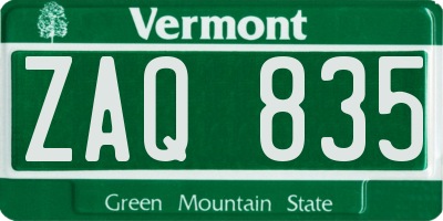 VT license plate ZAQ835