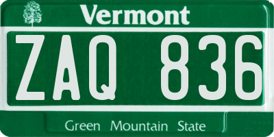 VT license plate ZAQ836