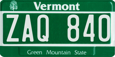 VT license plate ZAQ840
