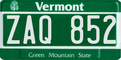 VT license plate ZAQ852