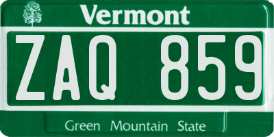 VT license plate ZAQ859