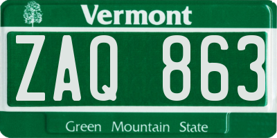 VT license plate ZAQ863