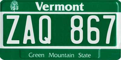 VT license plate ZAQ867