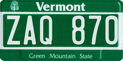 VT license plate ZAQ870