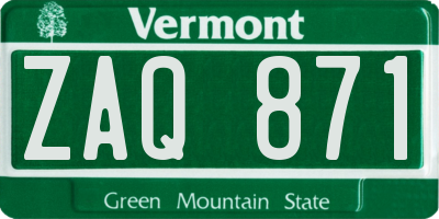 VT license plate ZAQ871