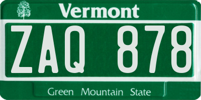 VT license plate ZAQ878