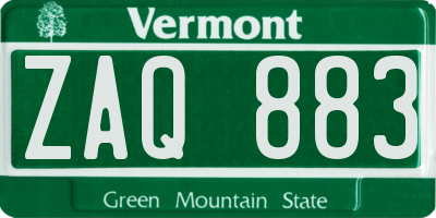 VT license plate ZAQ883