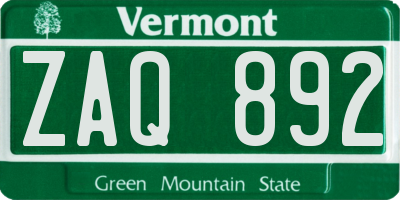 VT license plate ZAQ892