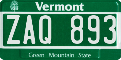 VT license plate ZAQ893