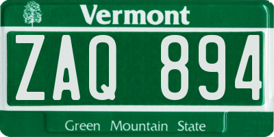 VT license plate ZAQ894
