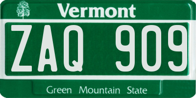 VT license plate ZAQ909
