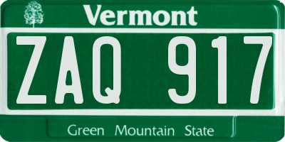 VT license plate ZAQ917