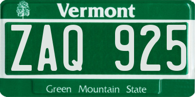 VT license plate ZAQ925