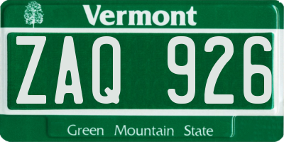 VT license plate ZAQ926