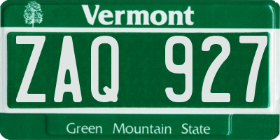 VT license plate ZAQ927