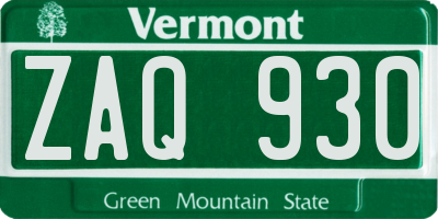 VT license plate ZAQ930