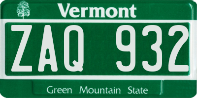 VT license plate ZAQ932