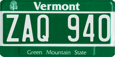 VT license plate ZAQ940
