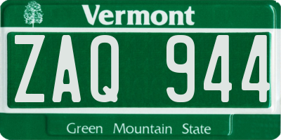 VT license plate ZAQ944