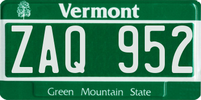 VT license plate ZAQ952