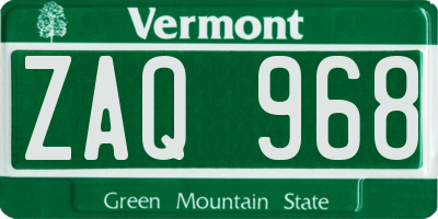 VT license plate ZAQ968