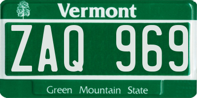 VT license plate ZAQ969