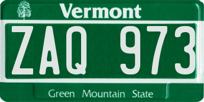 VT license plate ZAQ973