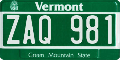 VT license plate ZAQ981