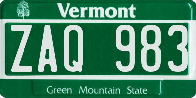 VT license plate ZAQ983