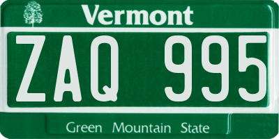 VT license plate ZAQ995