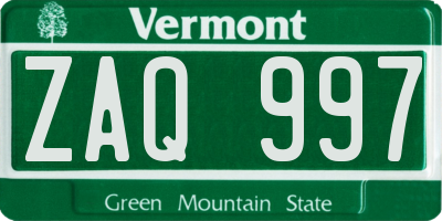 VT license plate ZAQ997