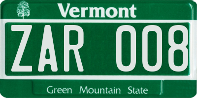 VT license plate ZAR008