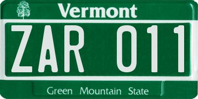 VT license plate ZAR011