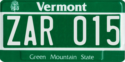 VT license plate ZAR015