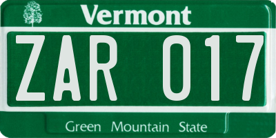 VT license plate ZAR017