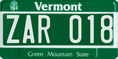 VT license plate ZAR018
