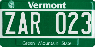 VT license plate ZAR023