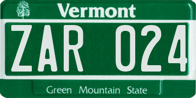VT license plate ZAR024